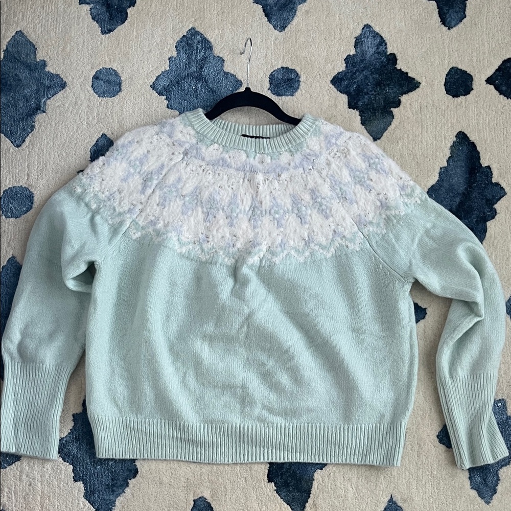 Ann Taylor Light Green Sweater with White Detailing